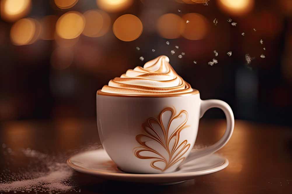 Magische latte-kunst, cappuccino-kaffeeschaum, milchcremegetränk, getränkedesign, schöne latte-kunst, abstrakte generative ki-illustration